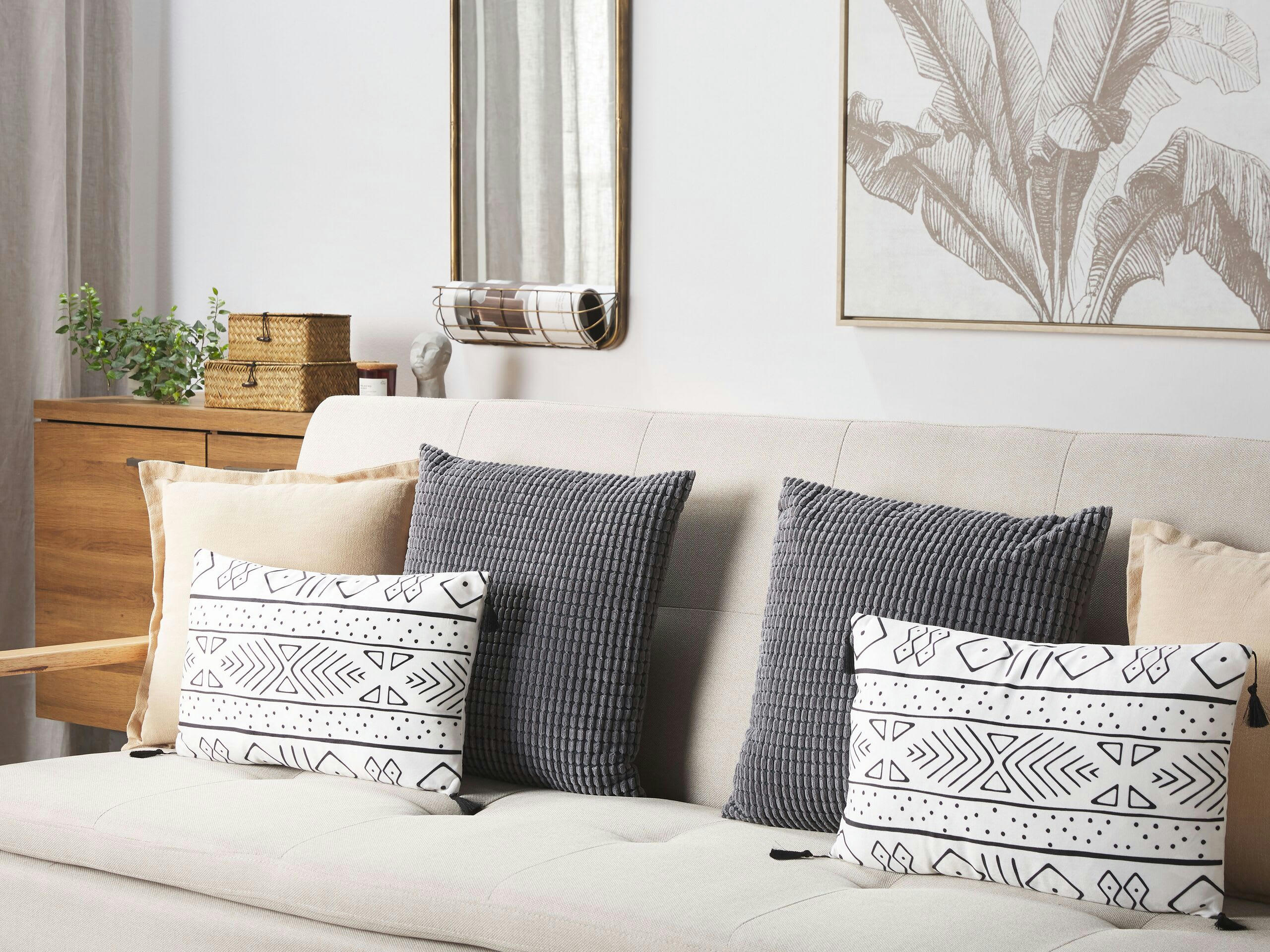 SCHEFFLERA - Lot de 2 coussin décoratifs en tissu blanc 30x7cm