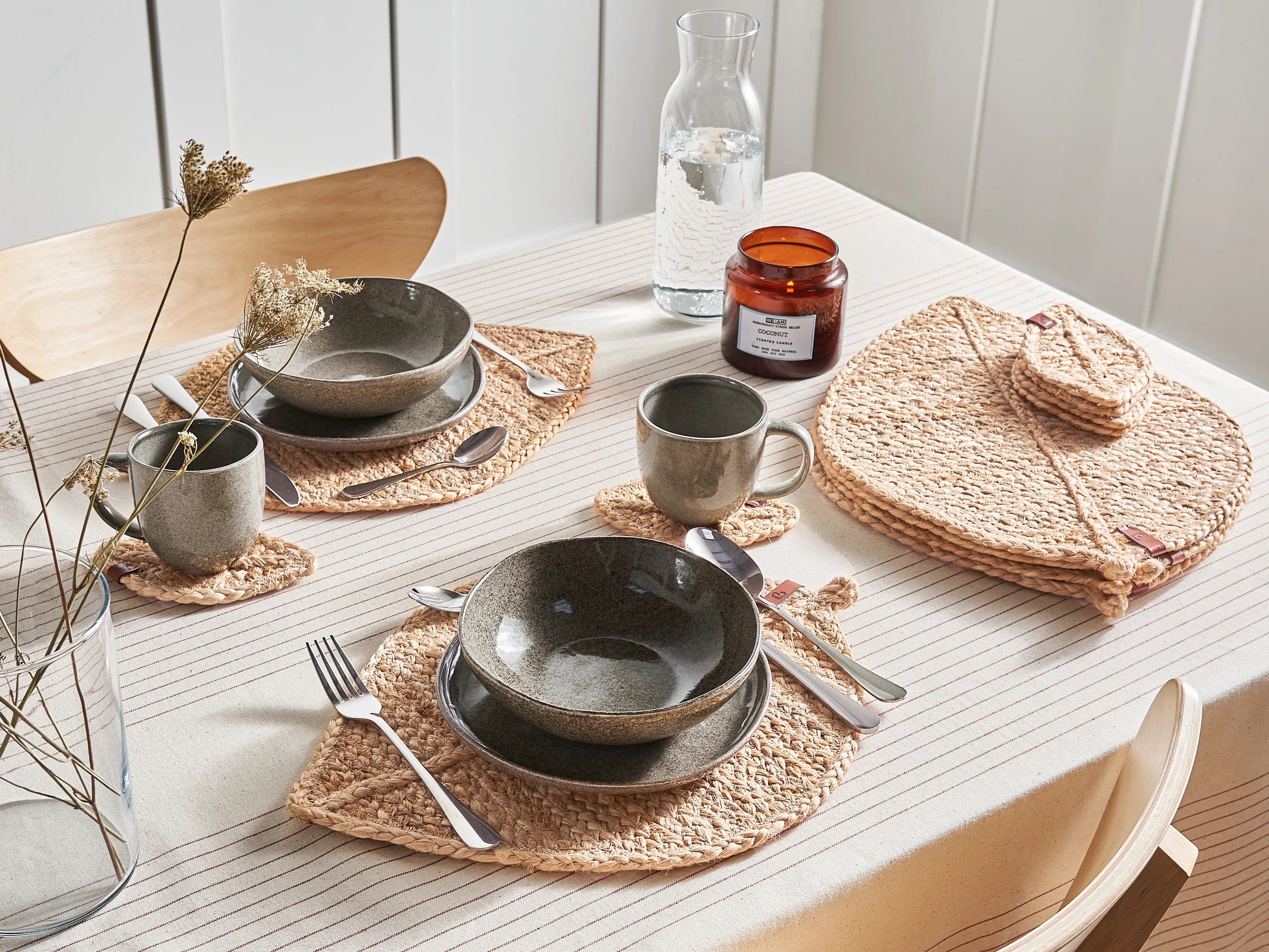 12 Piece Placemats and Coasters Set PEPPERLEAF Jute Natural