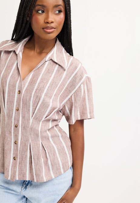 Womens Brown Stripe Waisted Shirt