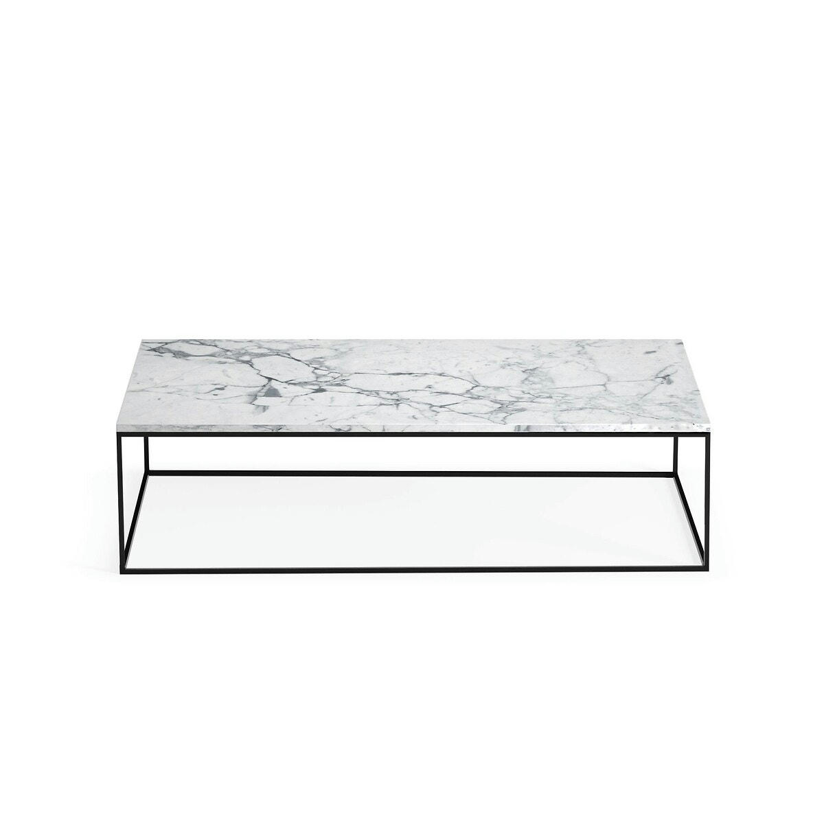 Table basse rect. métal acier noir marbre Mahaut