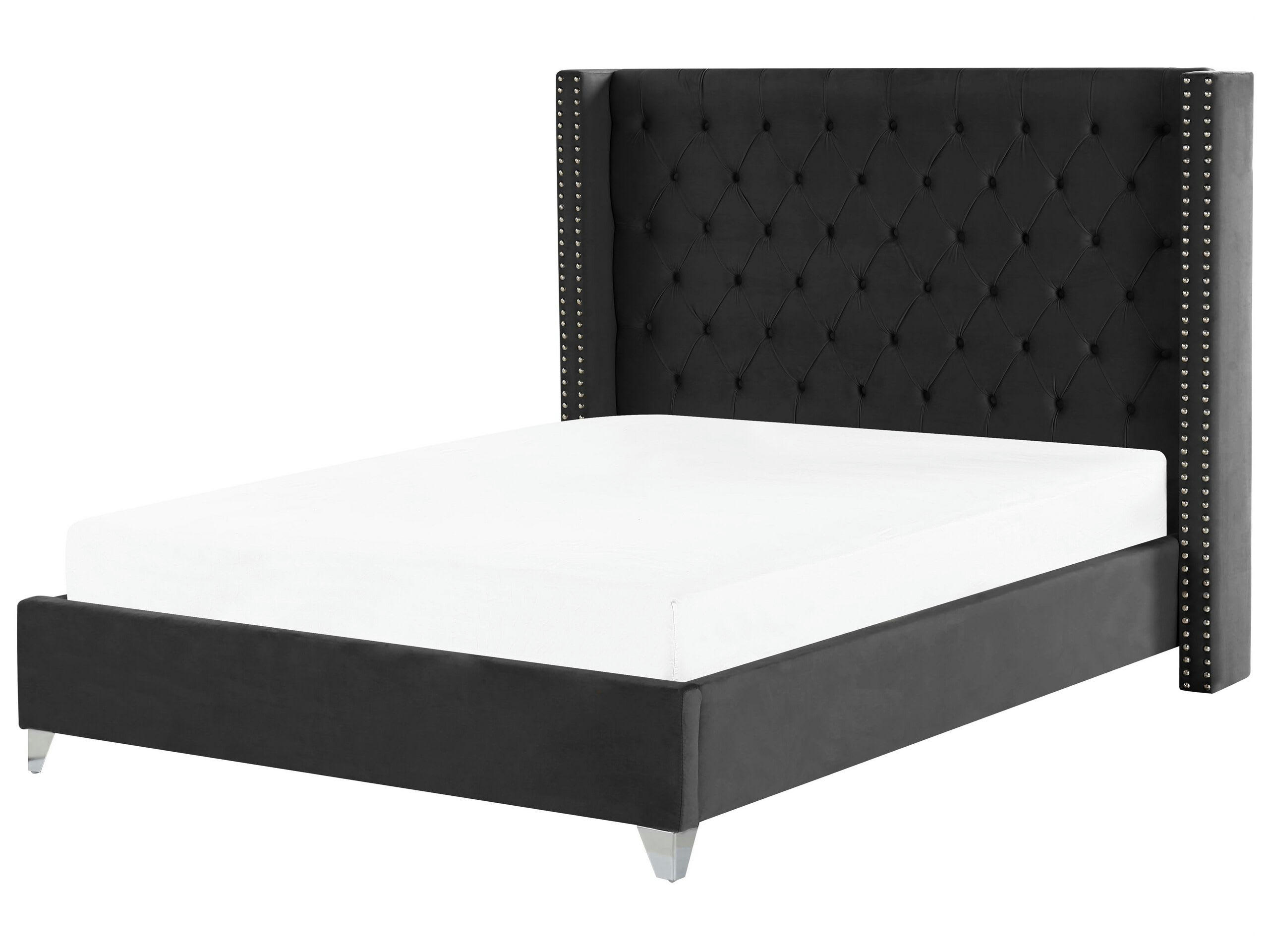 LUBBON - Lit double en tissu noir 180x200