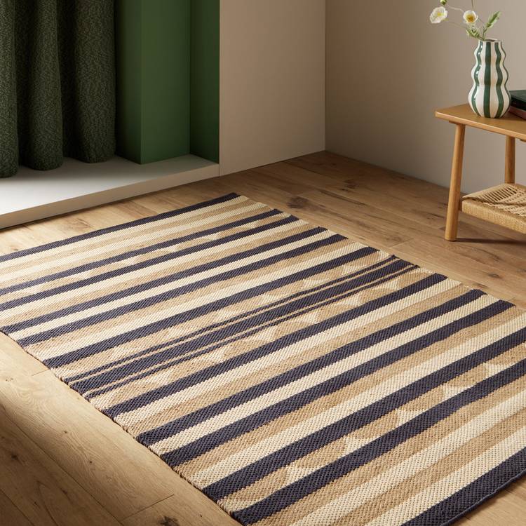 Habitat Scalloped Stripe Beige Flatweave Rug - 120x170cm