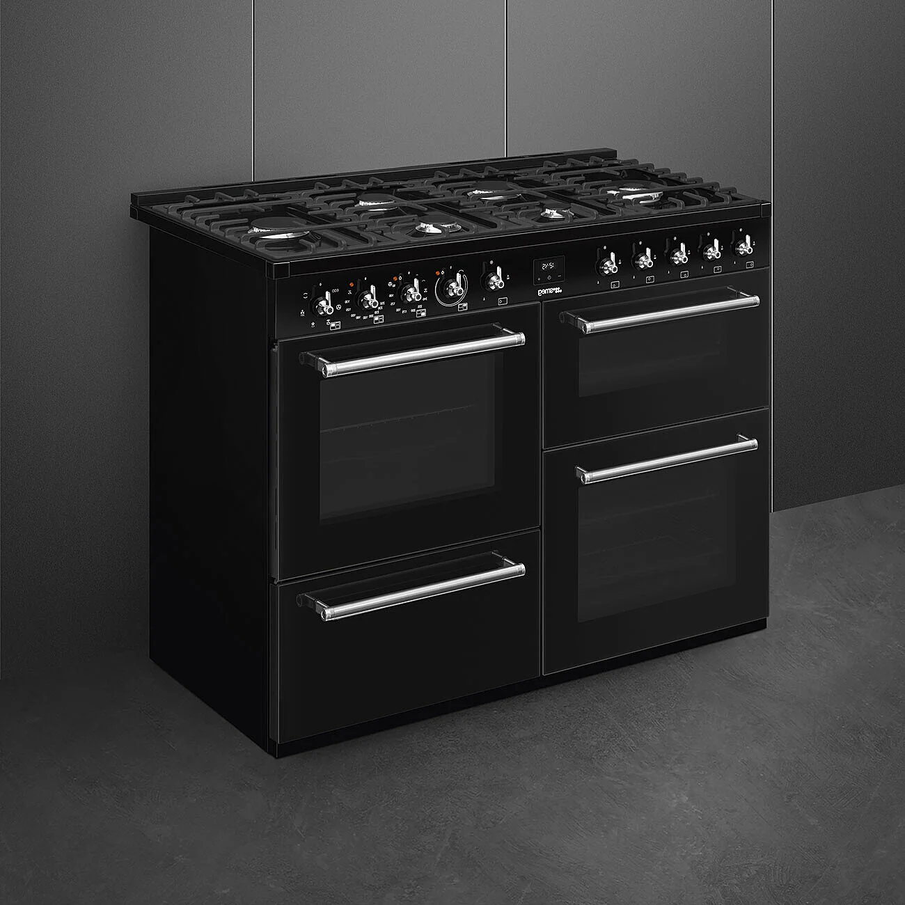 110cm Concert Dual Fuel Triple Cavity Range Cooker Black