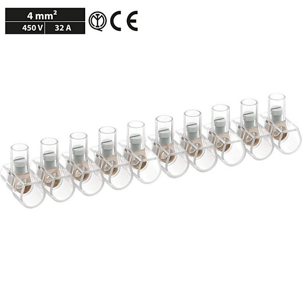 Bornes unipolaires 4 mm2, barrette 10 pôles