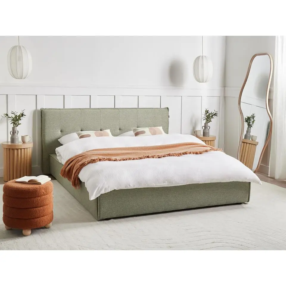 LESTRE - Tweepersoonsbed - Groen - 160 x 200 cm - Linnen