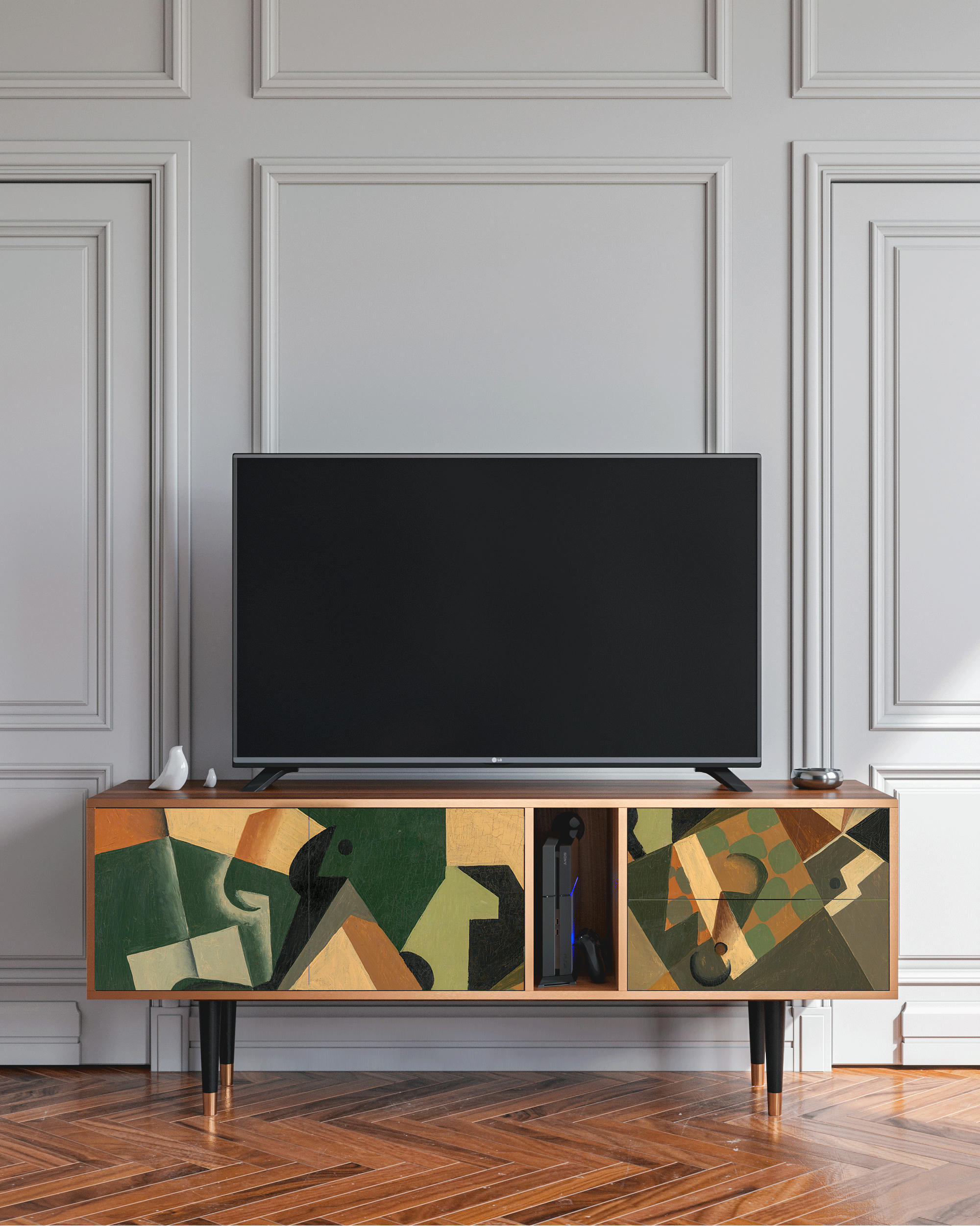 GLASS AND CHECKERBOARD BY JUAN GRIS - Meuble TV  multicolore 2 tiroirs et 2 portes L 170 cm