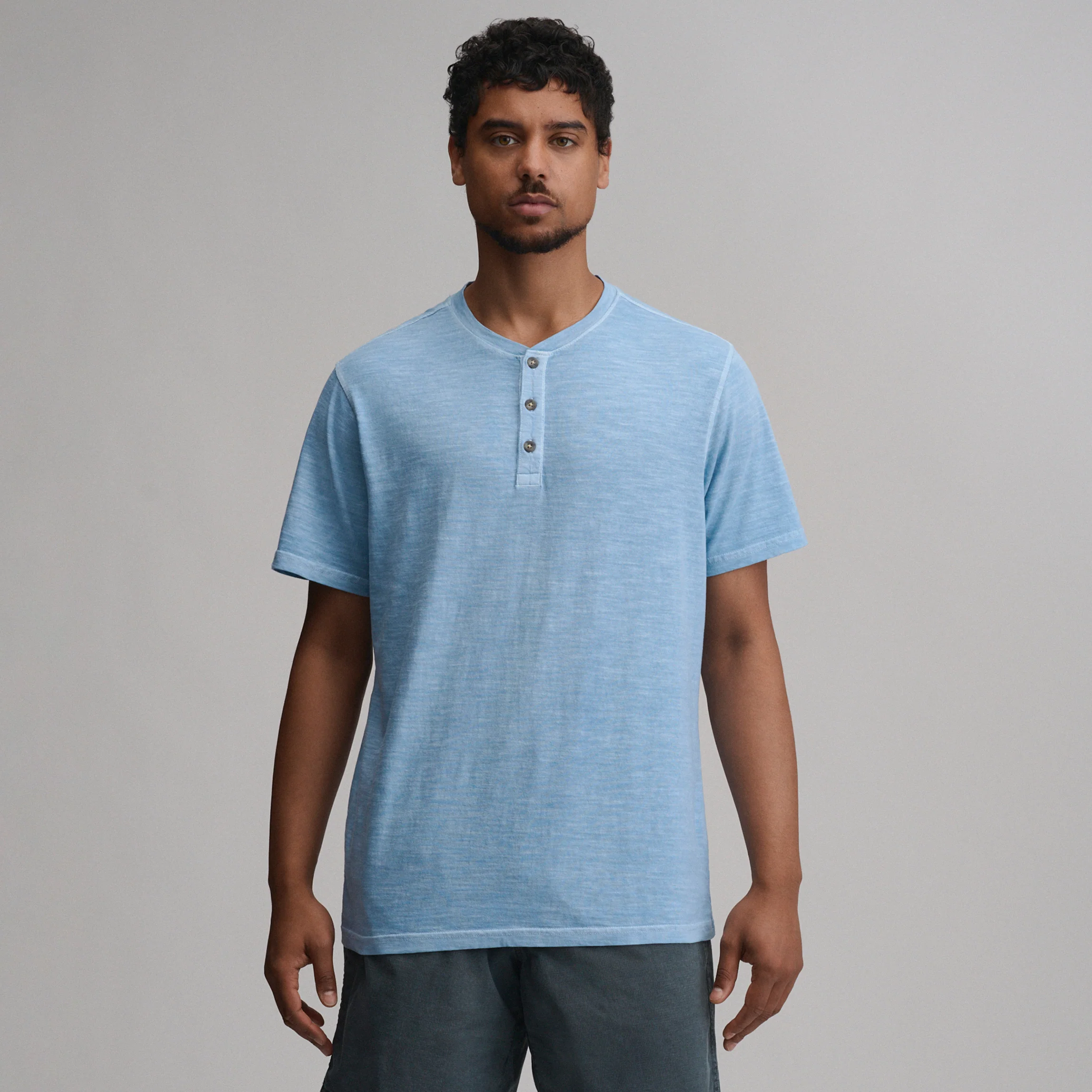 Men's Short-Sleeve Sunwashed Cotton Henley
