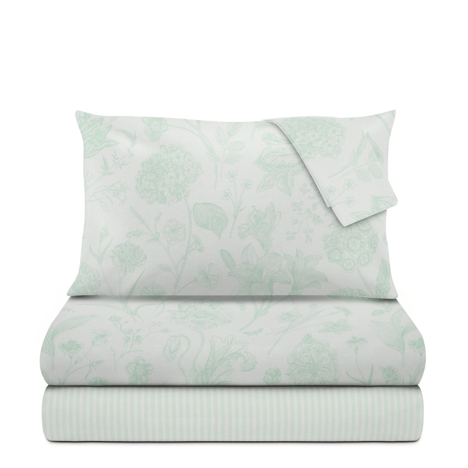 Completo letto matrimoniale in cotone verde Botanic