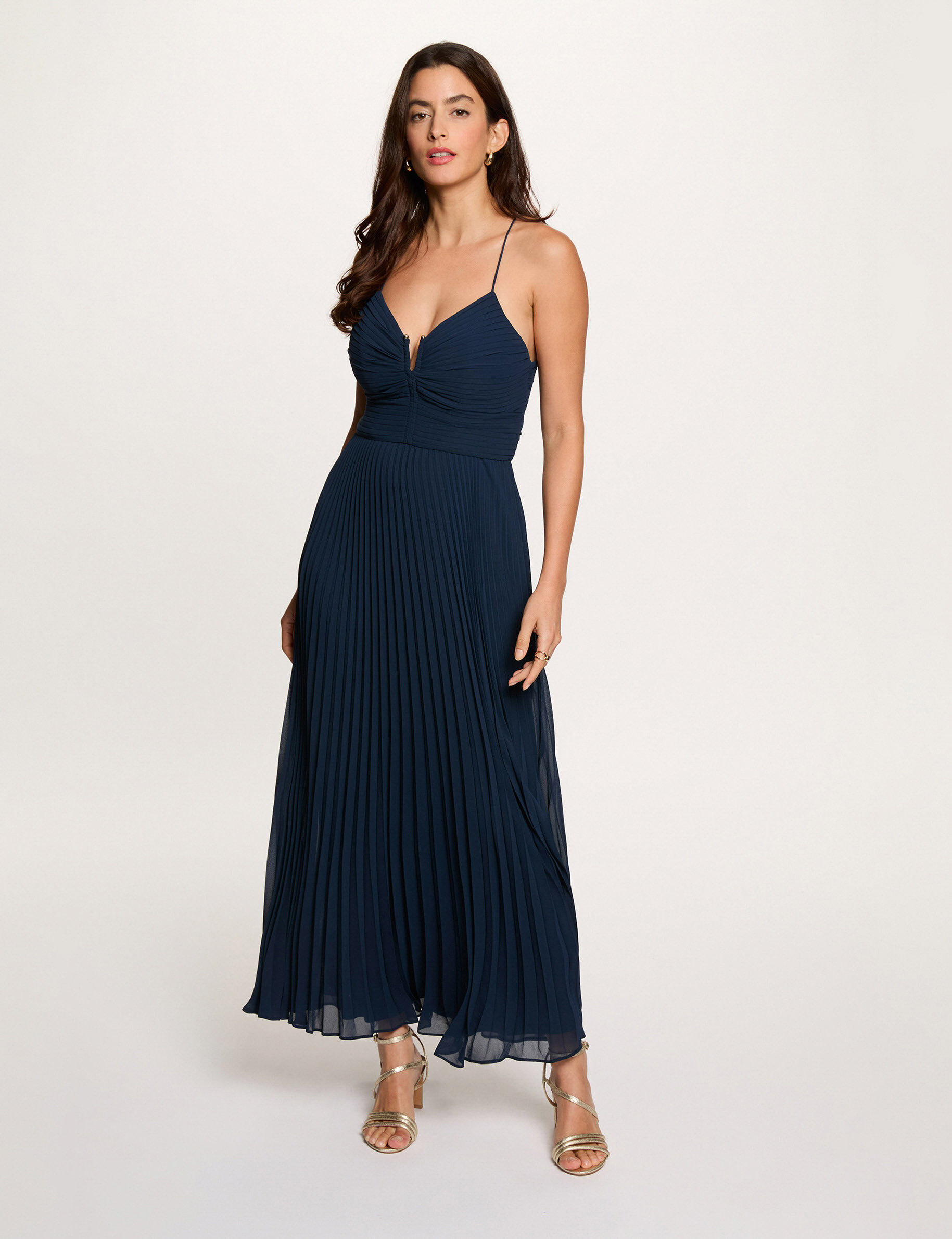 Long Dress With Open Back Navy Blue Women