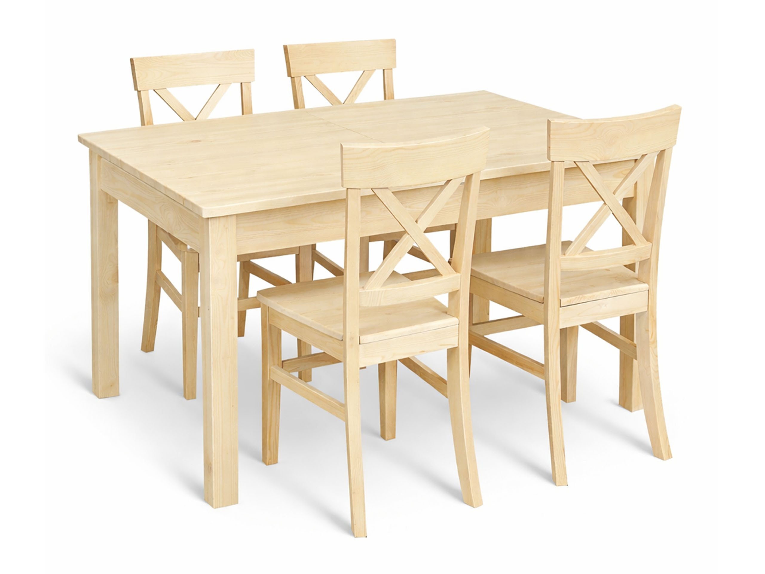 Stół Madura rozkładany 140/205x90 z drewna z 4 krzesłami, kolor sosnowy