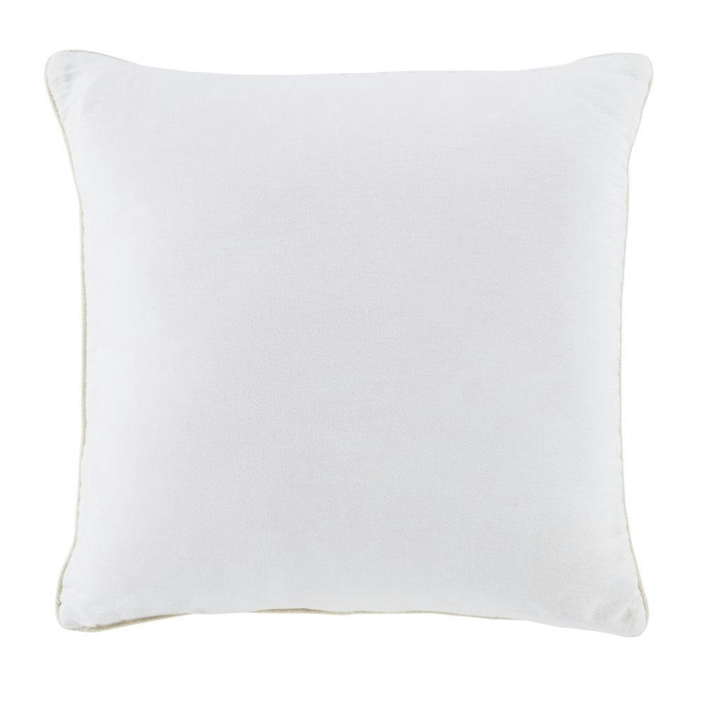 MARLOW - Coussin en coton beige, noir et caramel imprimé et brodé motif oiseau 45x45