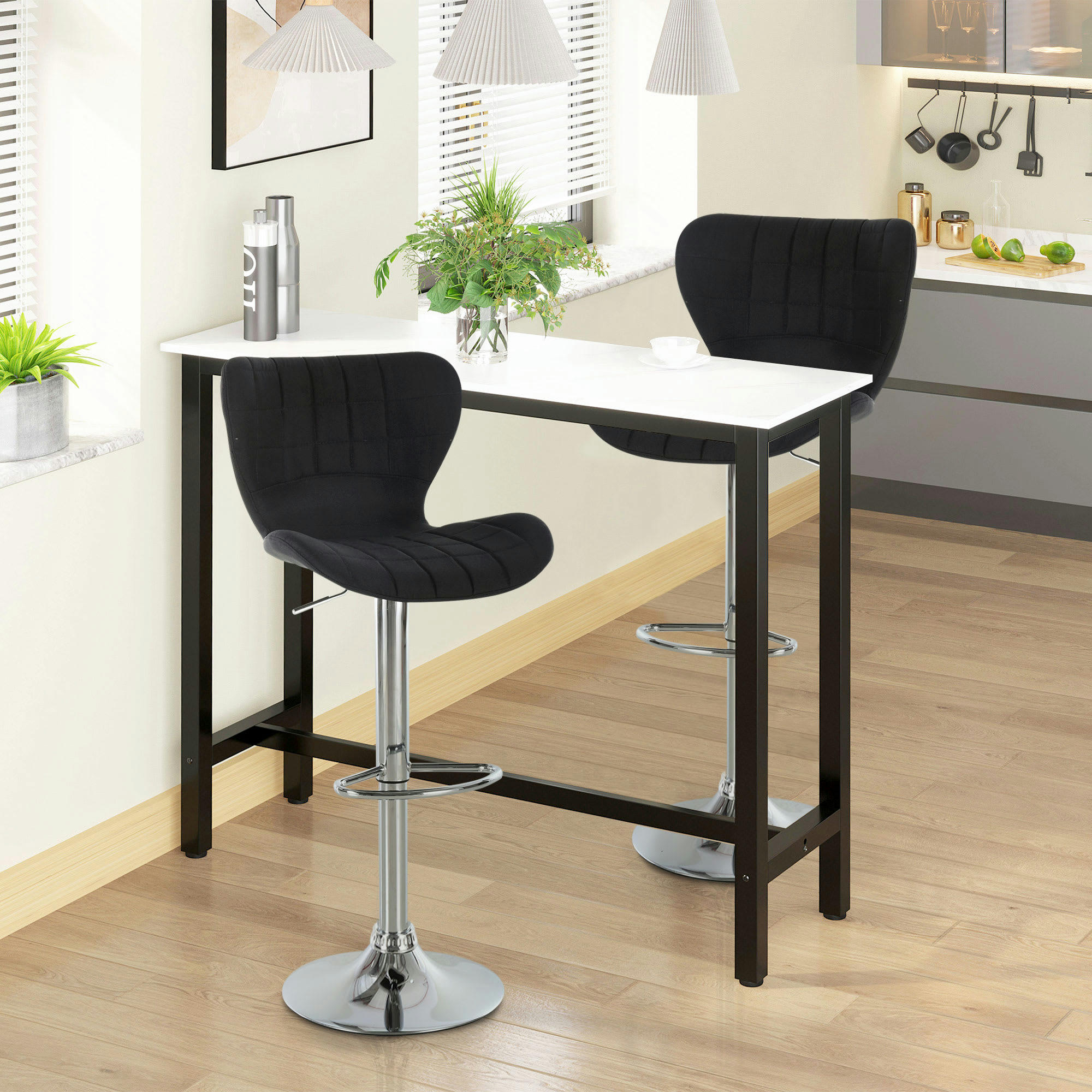 - Lot de 2 tabourets de bar style contemporain réglable pivotant noir