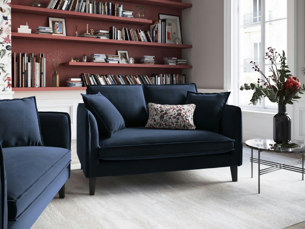 PROVENCE - Canapé 2 places en velours bleu foncé