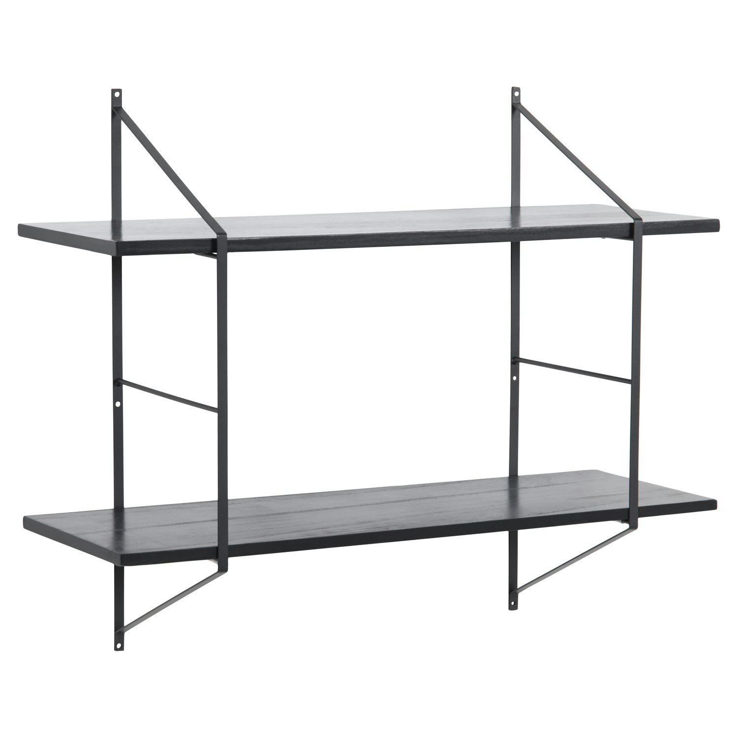 IRISH - Etagère murale 2 niveaux en bois et métal noir