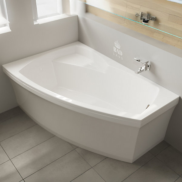 Baignoire asymétrique 160 x 105 Gauche FRIDA acrylique blanc   avec Tablier   Pieds   Vidage à chromé