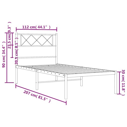 NNEVL Metal Bed Frame with Headboard Black 107x203 cm