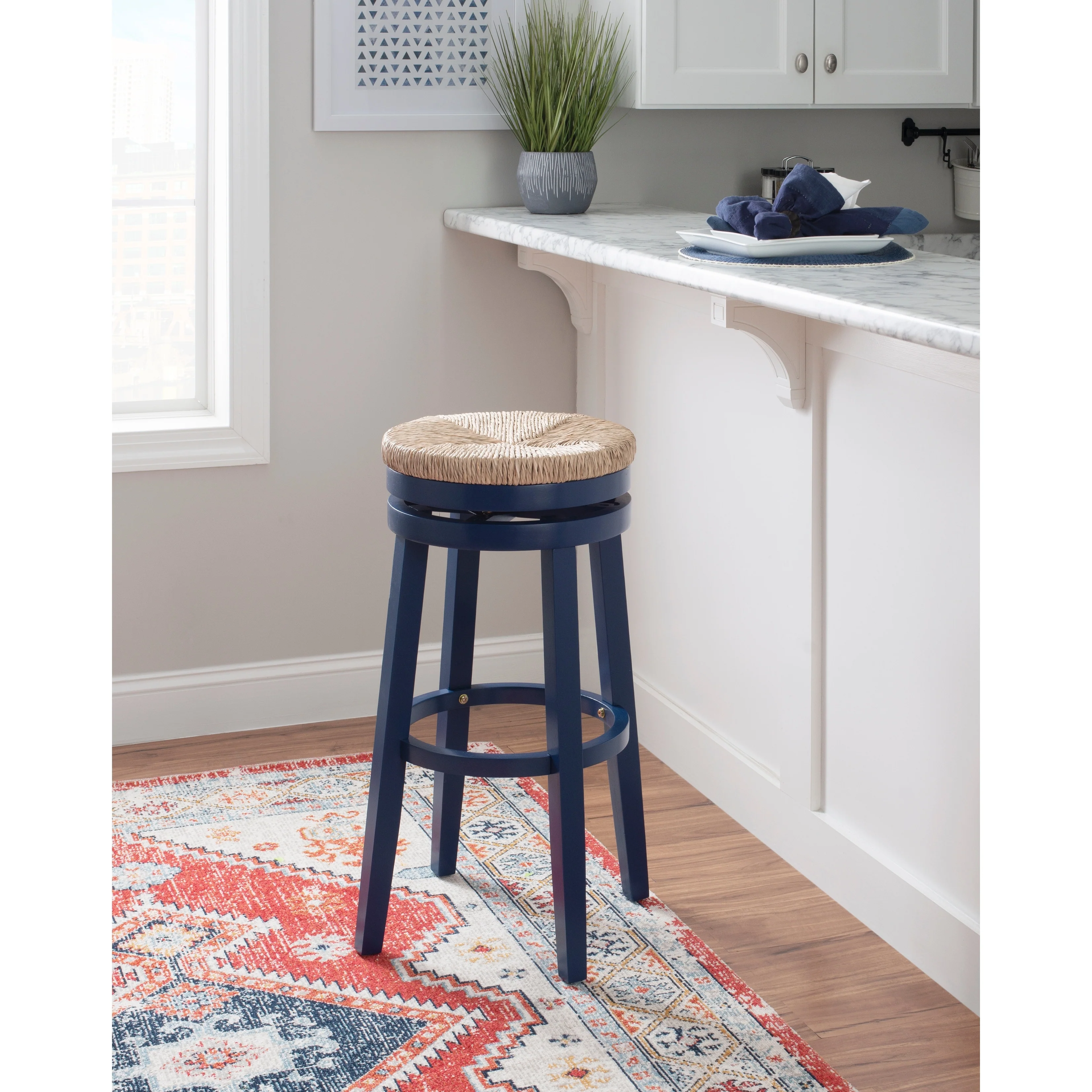 Maya Backless 31-Inch 360-Degree Swivel Bar Stool with Seagrass Seat