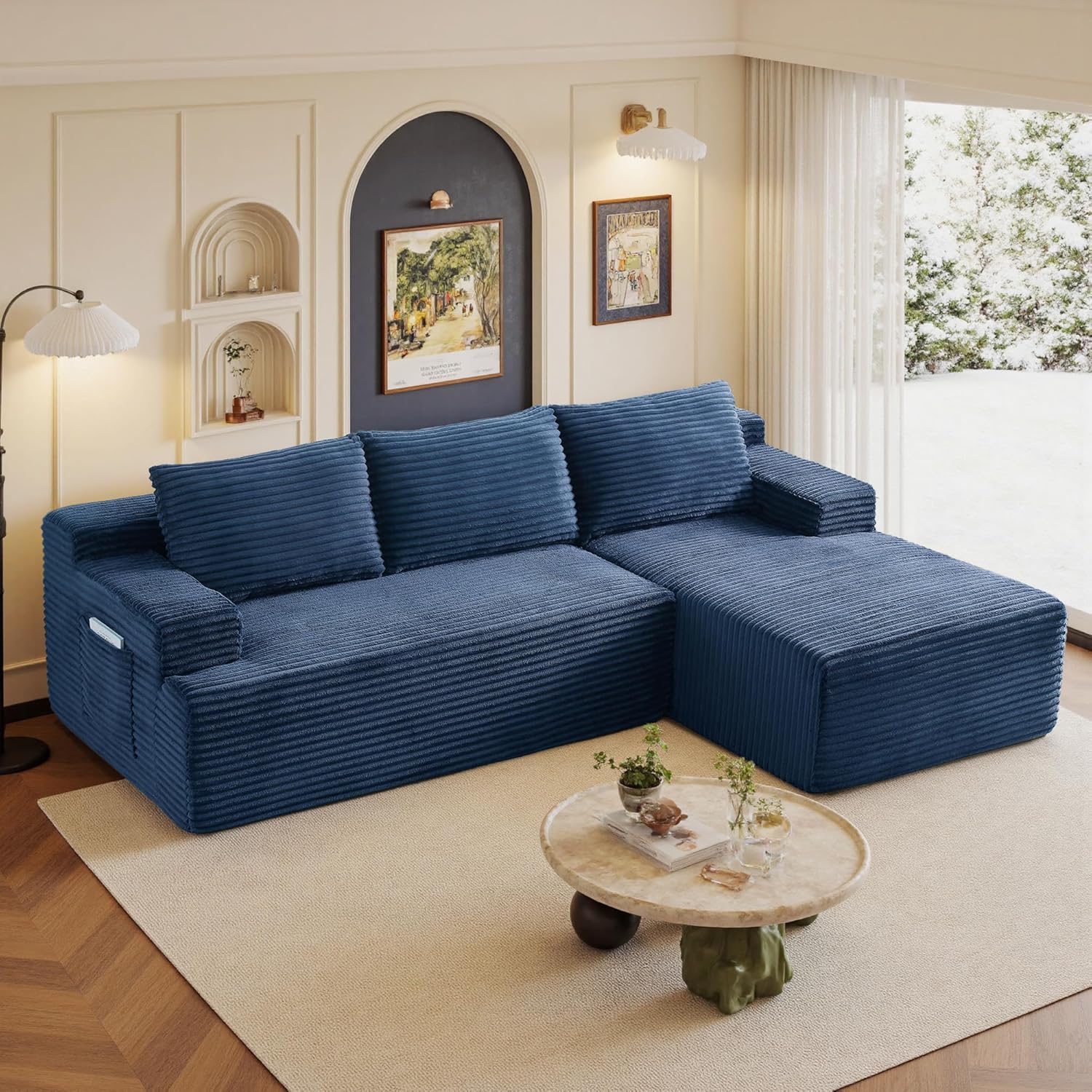96 Sectional Couches for Living Room Cloud Couch Sofa with L-Shape Upholstered Boneless Couchs Modern Modular Sectional Couch with Chaise (Bule, 96 W+Right Facing Chaise+2Seaters)