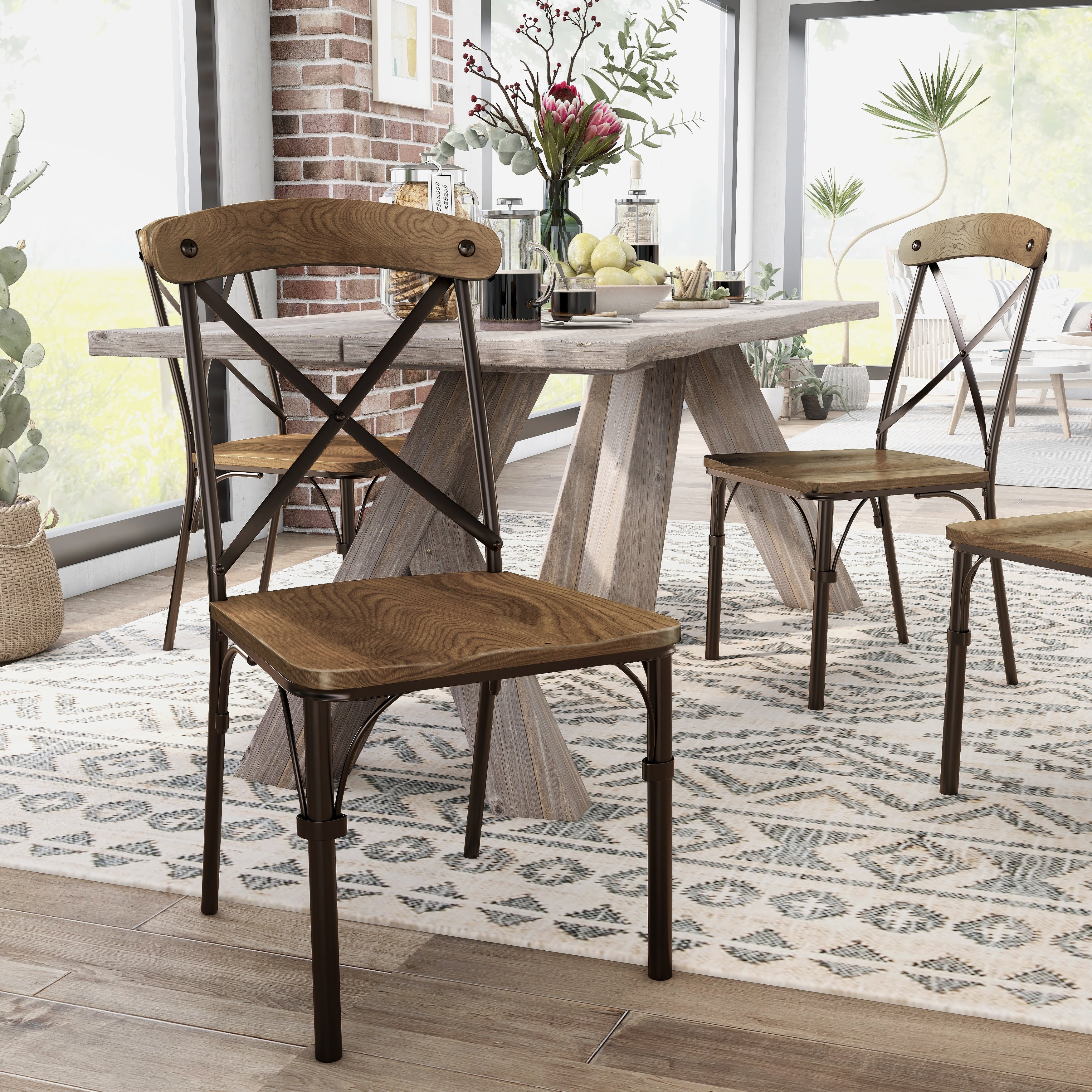 Furniture of America Tel Industrial Rustic Metal Dining Chairs (Set of 2)