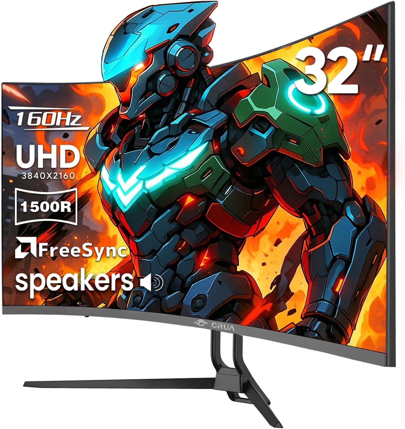 CRUA 32 Curved Gaming Monitor  4k UHD(3840 * 2160P) VA Screen  1500R  144Hz/160Hz Computer Moniter  Supports AMD Freesync  120% sRGB  Built-in Speakers  Wall Mountable Installs(HDMI 2.1/DP 1.4)-Black