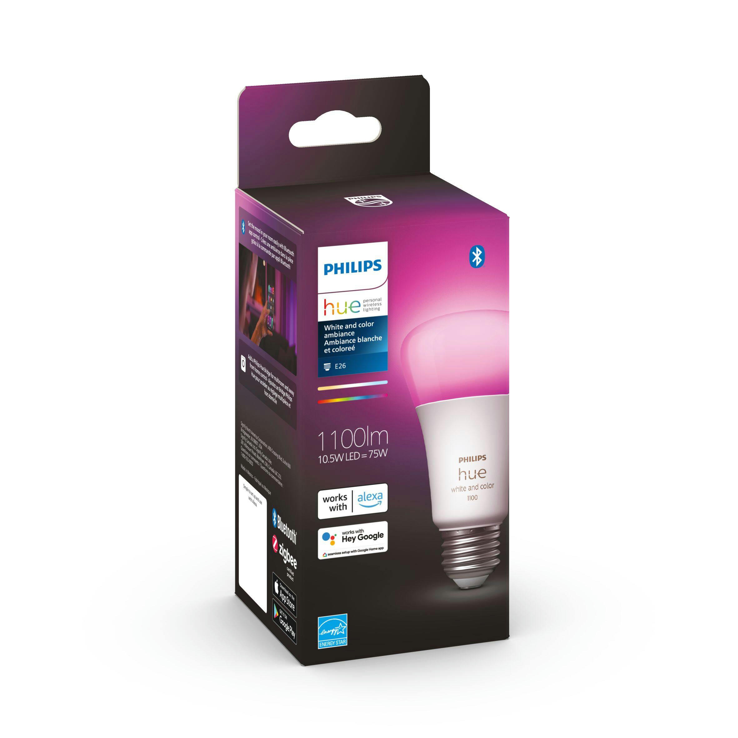 Philips Hue A19 Single Smart 75W LED Light Bulb, White & Colour