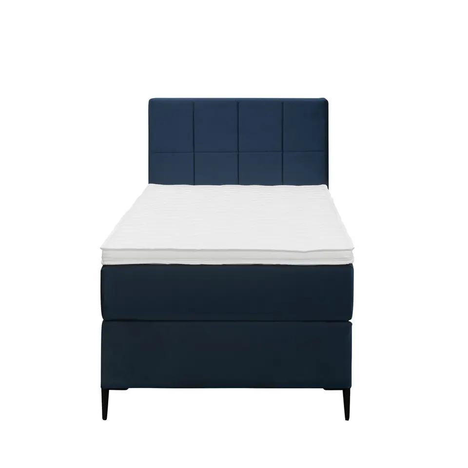 Boxspring Liv geblokt - blauw - 90x200 cm - slanke poot