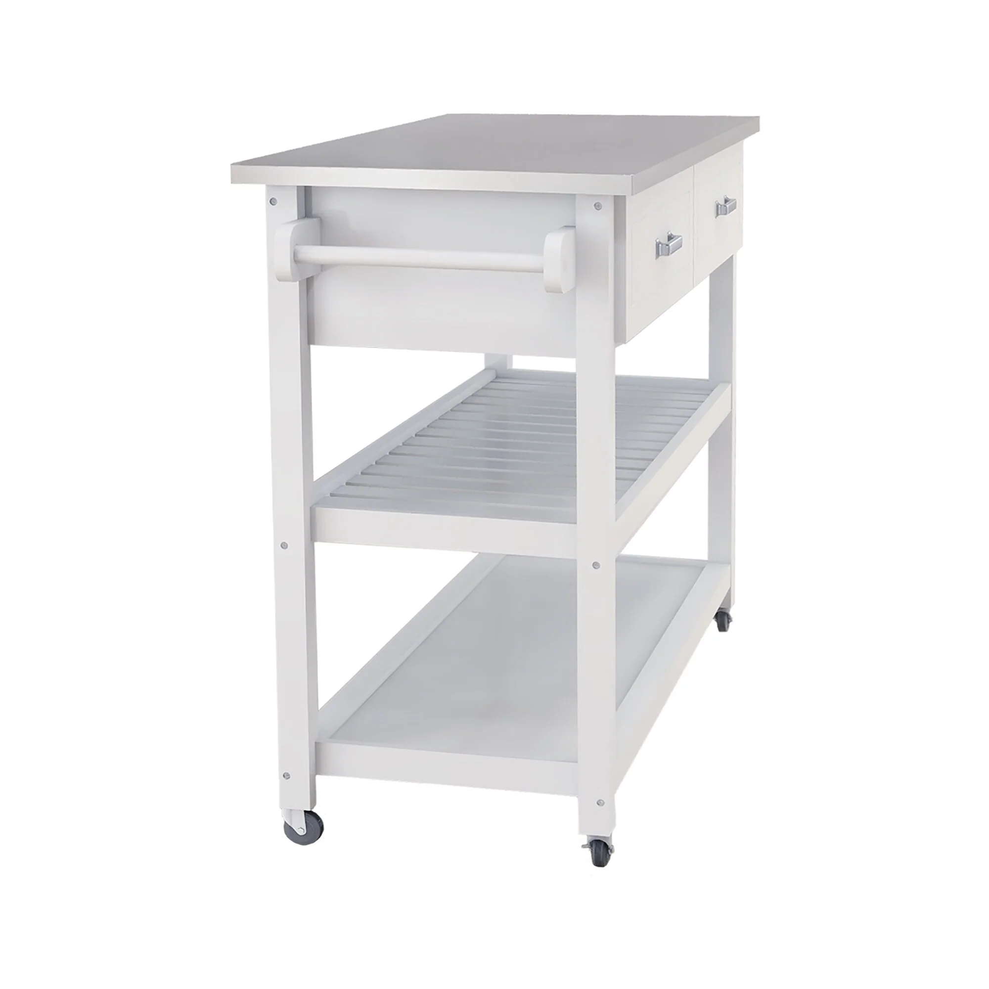 Stainless Steel Table Top White Kicthen Cart With Two Drawers(no include stool)