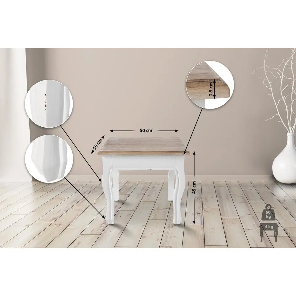 CLP Bijzettafel Alma wit Frame - Hout - natura/wit