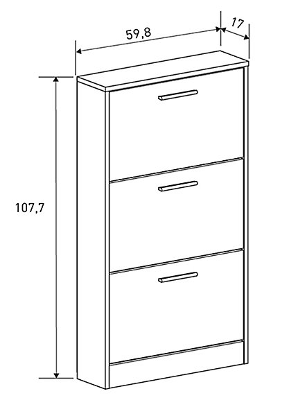 Meuble à chaussures, commode à chaussures à 3 portes colorischêne Mauvella - Longueur 59,80x profondeur 17 x hauteur 107,70 cm