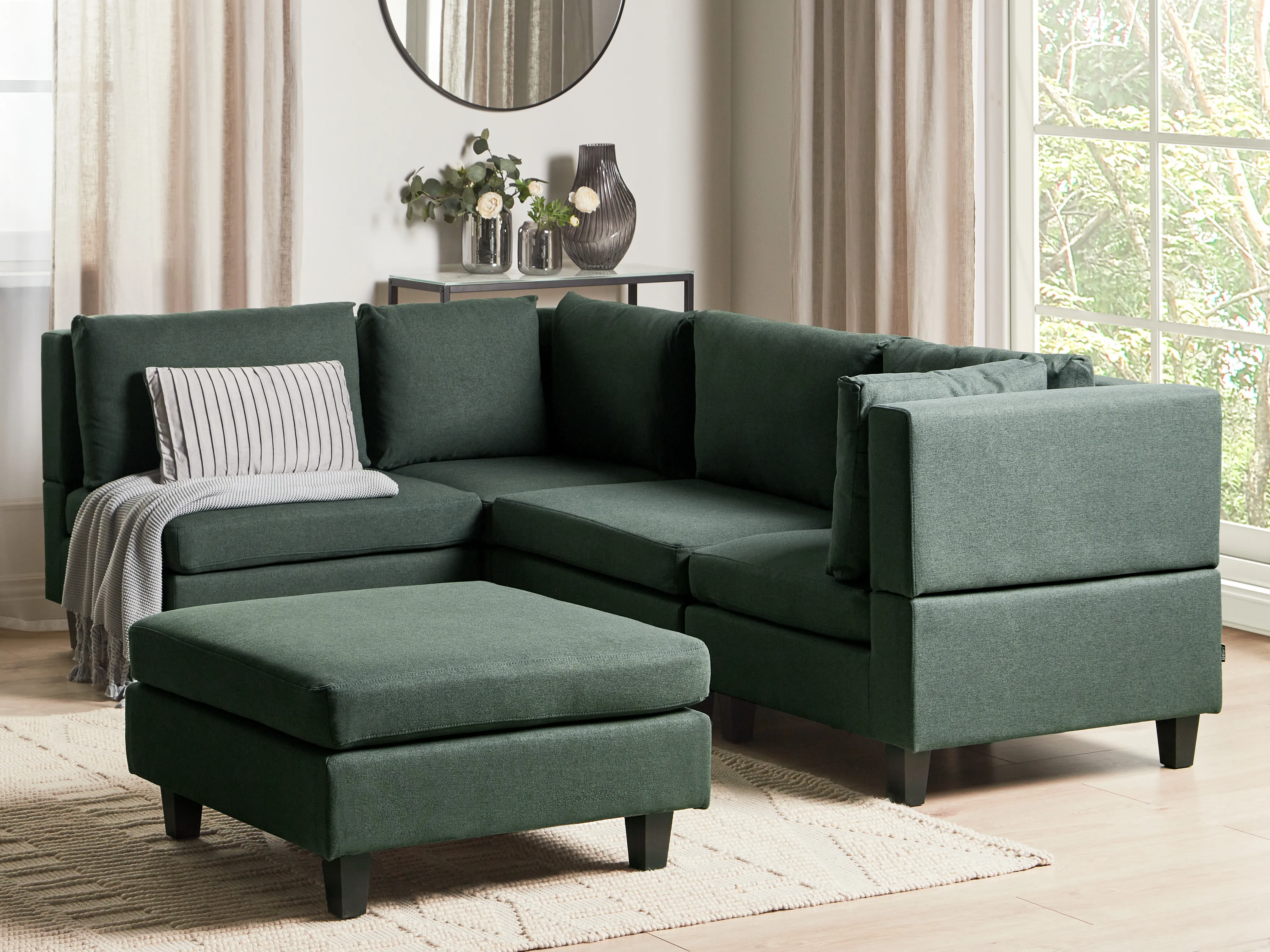 Modular Corner Sofa 4 Seater UNSTAD Fabric Dark Green with Ottoman Right Hand
