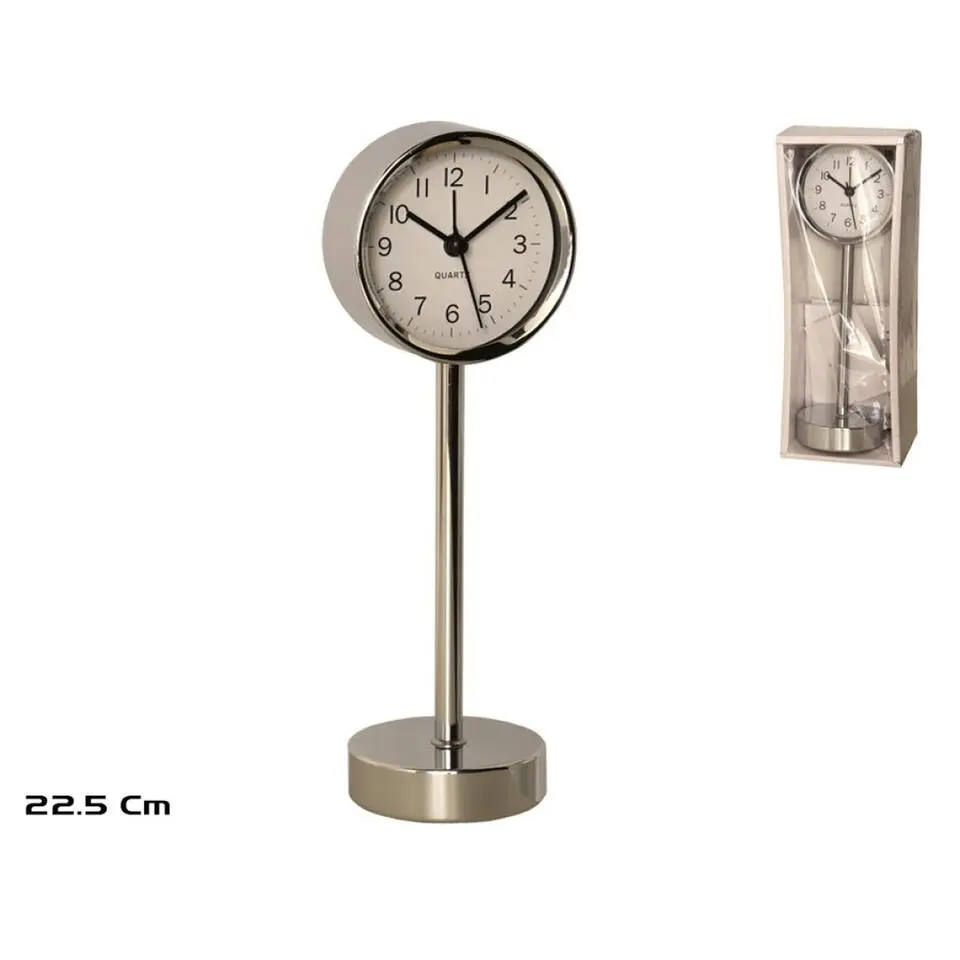 Gerimport Tafelklok staand - metaal - zilver - 22 cm- pilaarklok