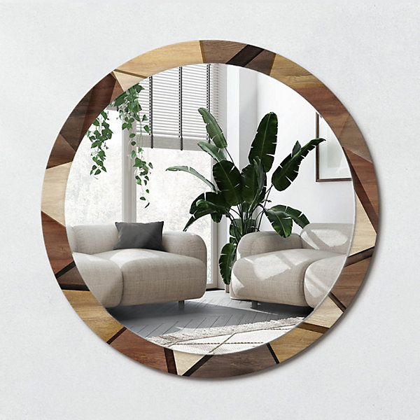 Miroir Cercle Ovale Motif XXL Wallfluent fi100 cm Bois Géométrique 3D Salle de Bain Scandinave