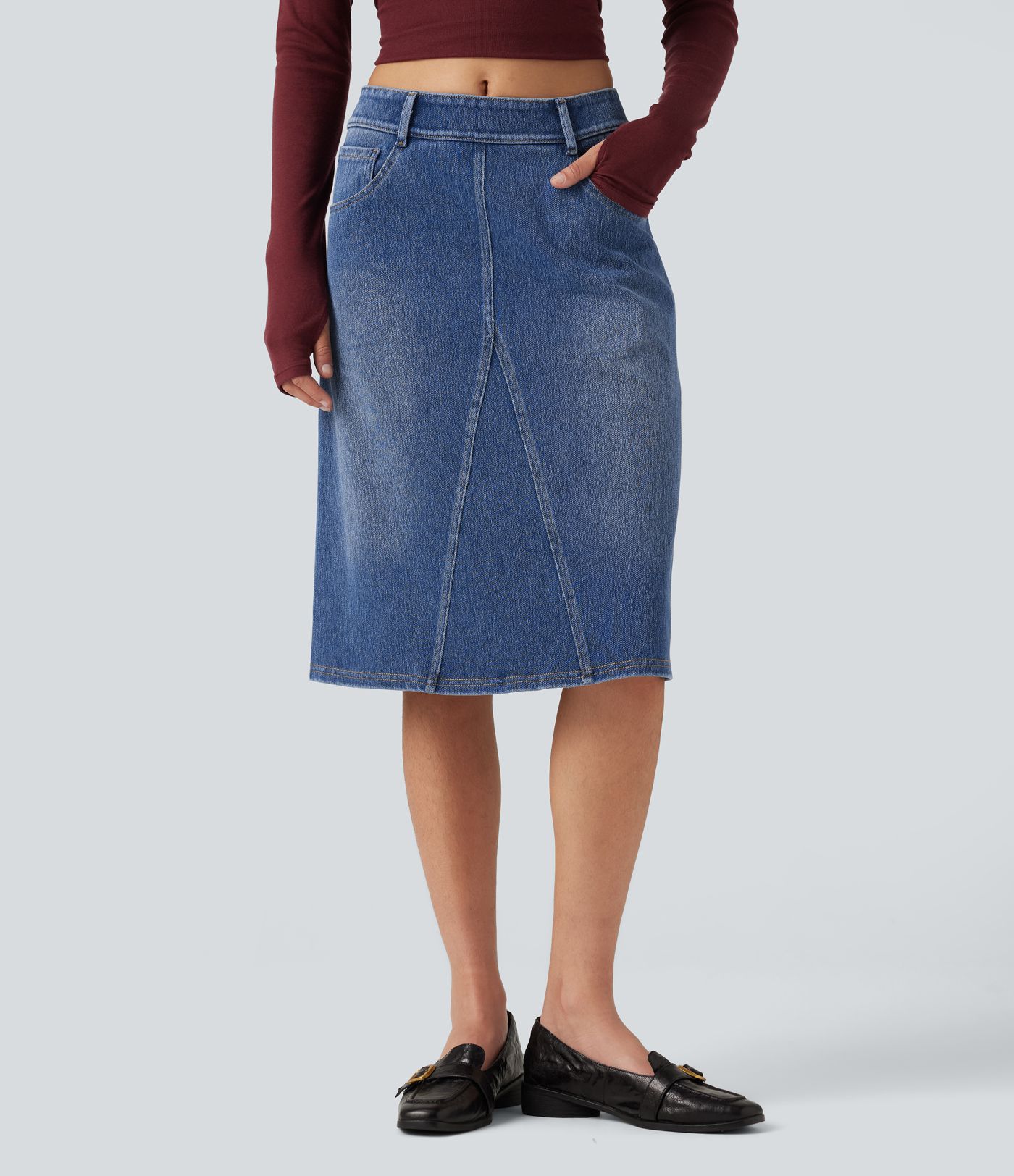 Jupe midi en jean Halara Flex™ taille mi-haute avec poches