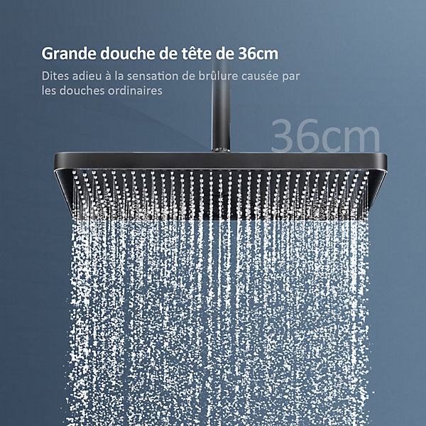 EMKE Colonne de douche Thermostat,étagères en verre, 3 types de jets, douche à effet pluie, anthracite