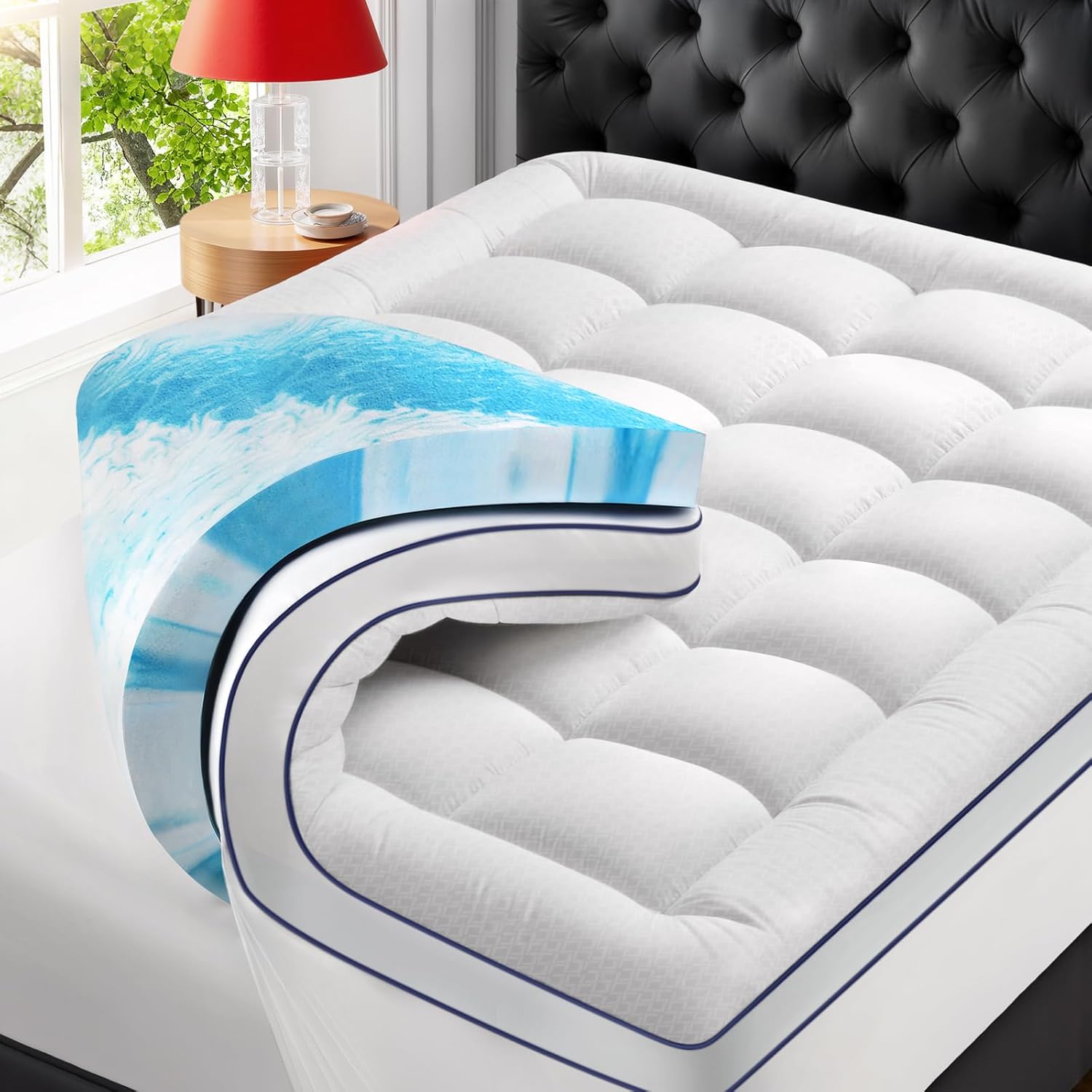 Premium Dual Layer 4 Inch Memory Foam Mattress Topper, 2 Inch Gel Memory Foam and 2 Inch Pillow Top Mattress Pad Cover for Back Pain, Extra Thick Comfort Support（King 78x80）