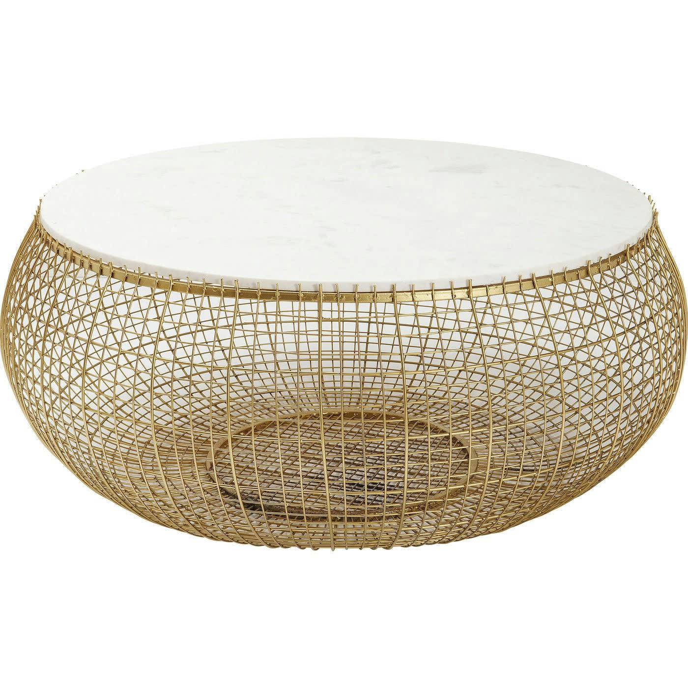 CESTA - Table basse ronde en marbre blanc et acier doré