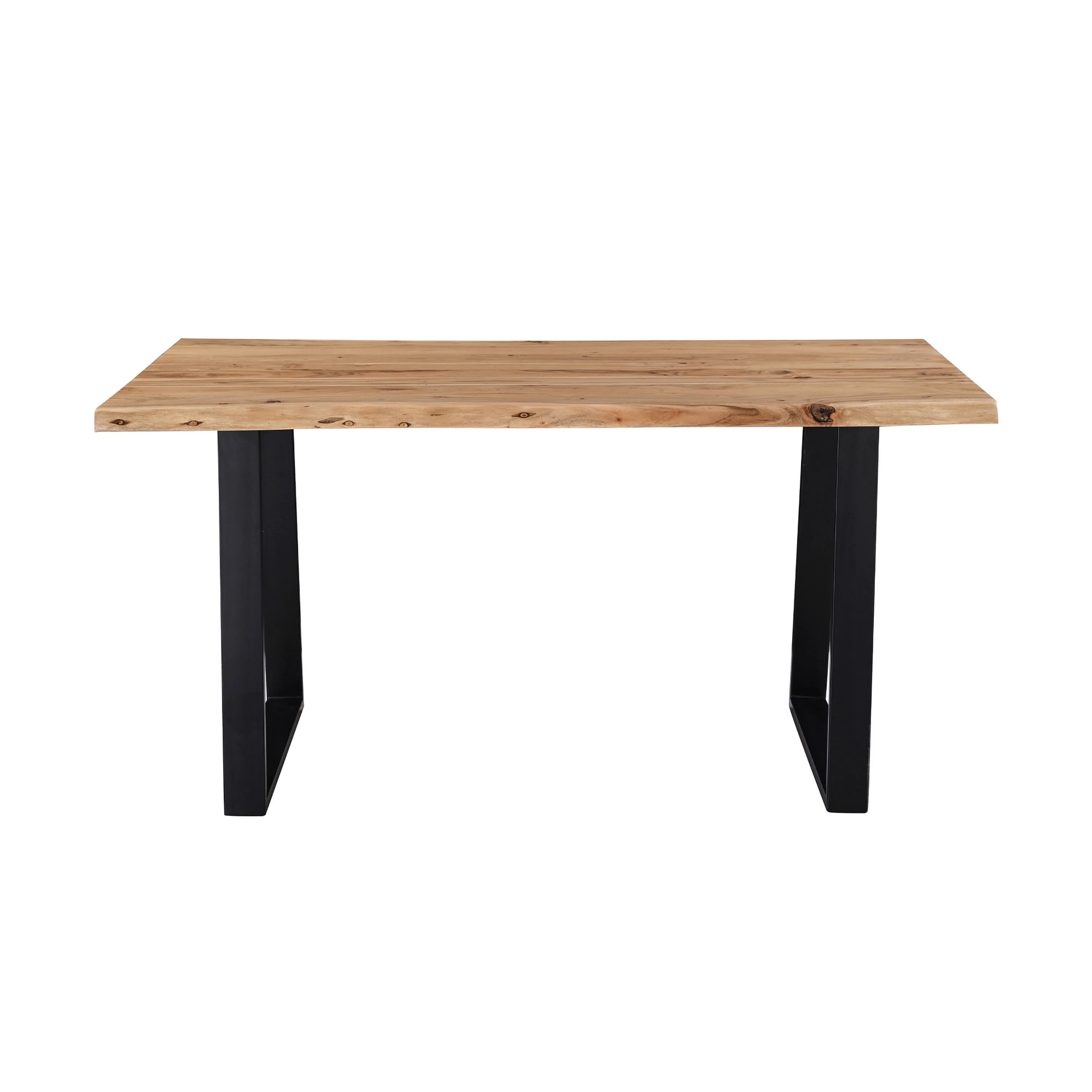 Mez Dining Table, 60 Inch Brown Acacia Wood Top, Black Metal Base