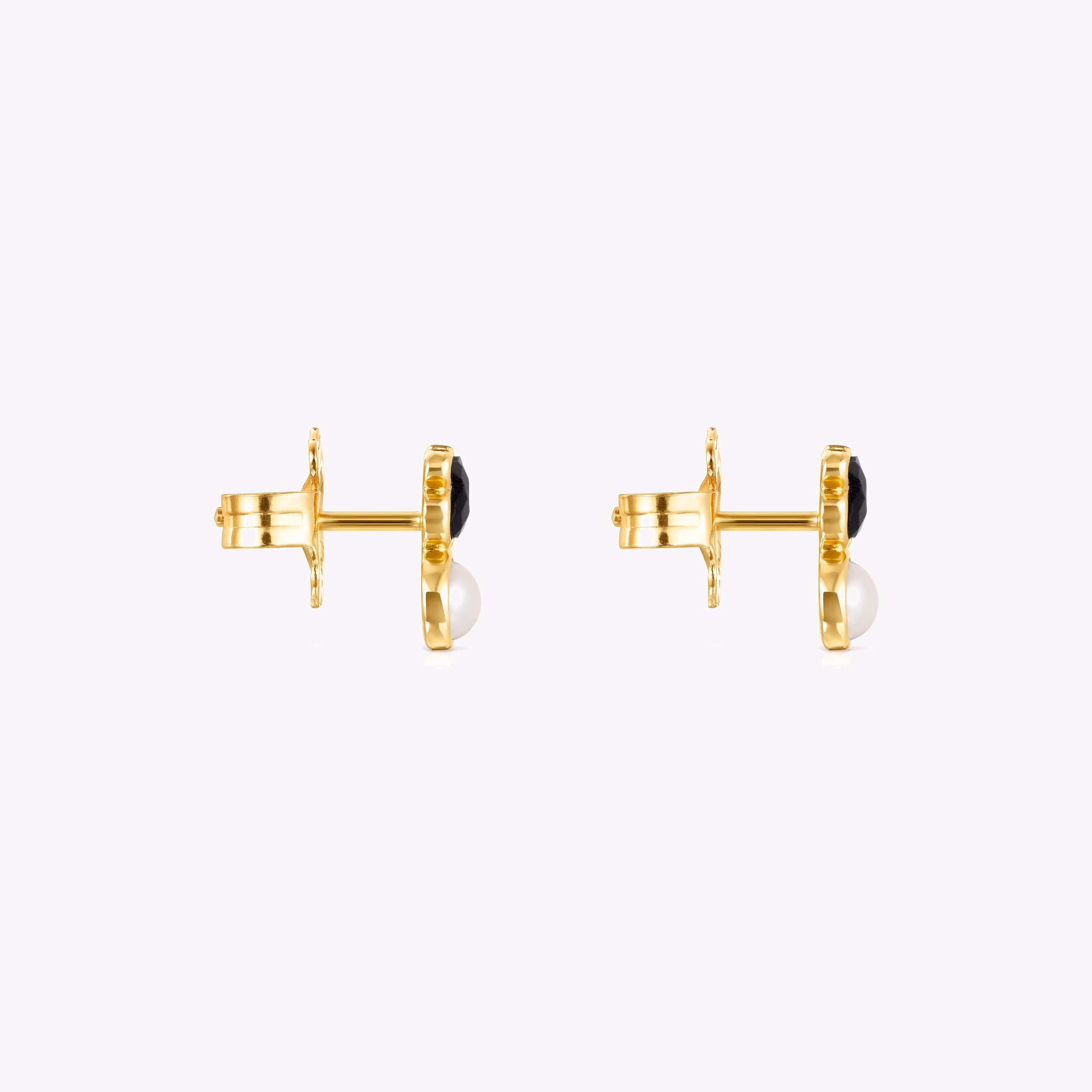 Pendientes con baño de oro 18 kt sobre plata y ónix y perla Glory