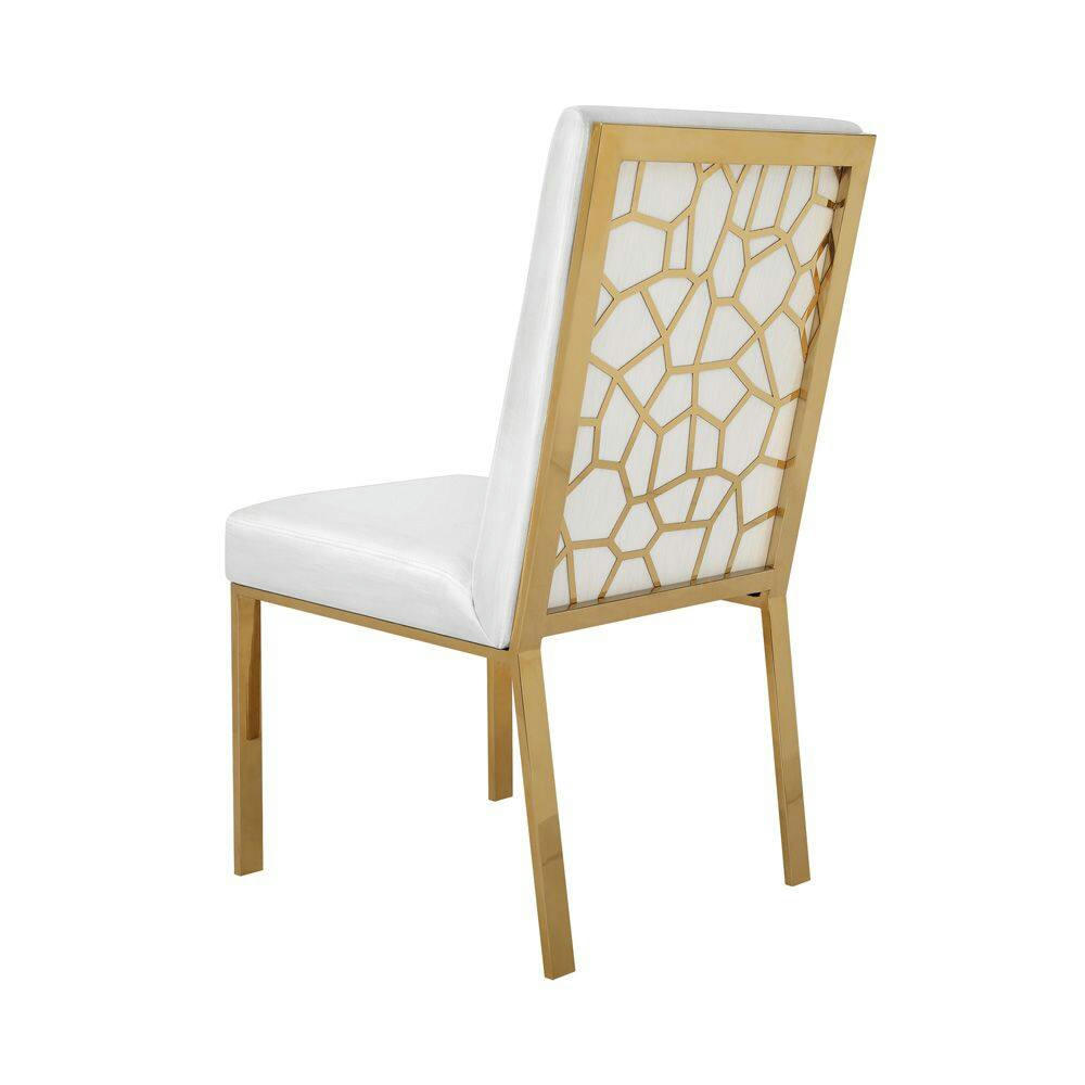 Home Gear Dining Chair with Patterned Back, Gold Frame, White