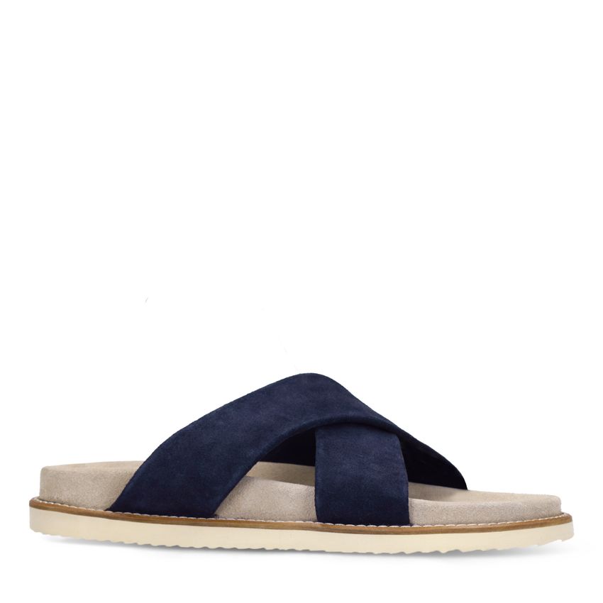Manfield Blauwe suède slippers