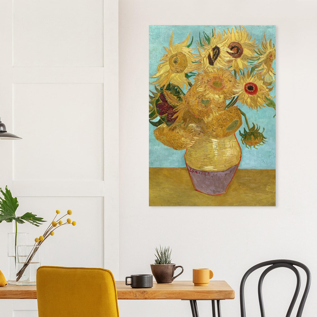 Poster Vincent van Gogh - Vaas met twaalf zonnebloemen  - 70x100 cm - Blauw