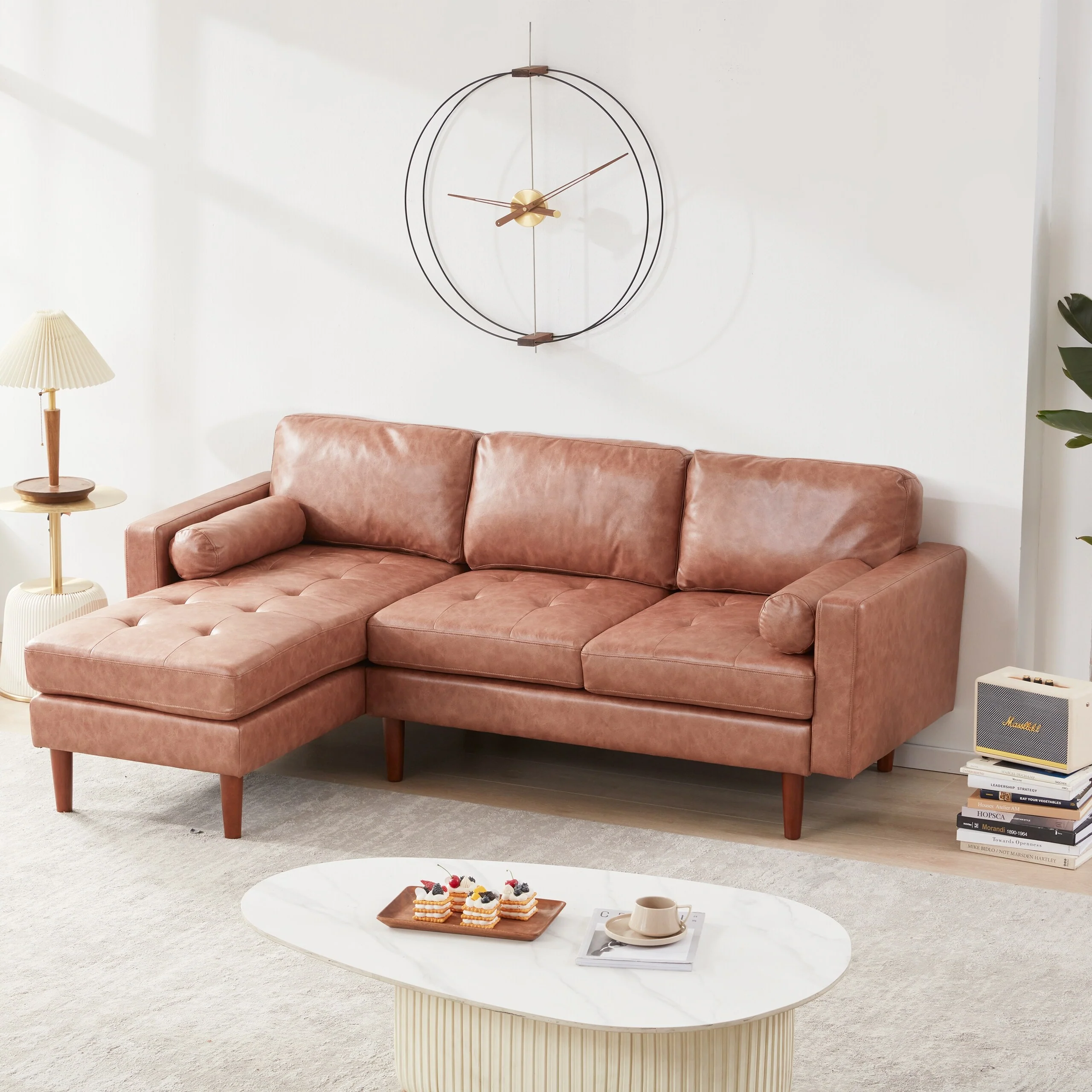 80'' L-Shaped 3-Seater Fabric Sectional Sofa with Tufted Cushions, Reversible Chaise, and Wooden Frame