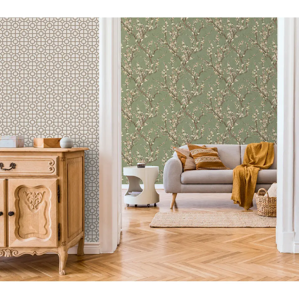 Sanders & Sanders behang geometrische vormen donker beige - 53 cm x 10 m