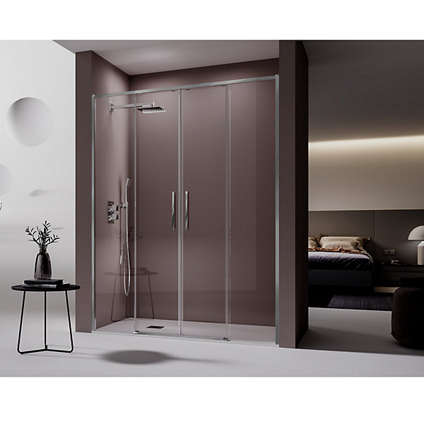 Paroi de douche 2 verres fixes   2 portes coulissantes DELTA 150-152.6 cm