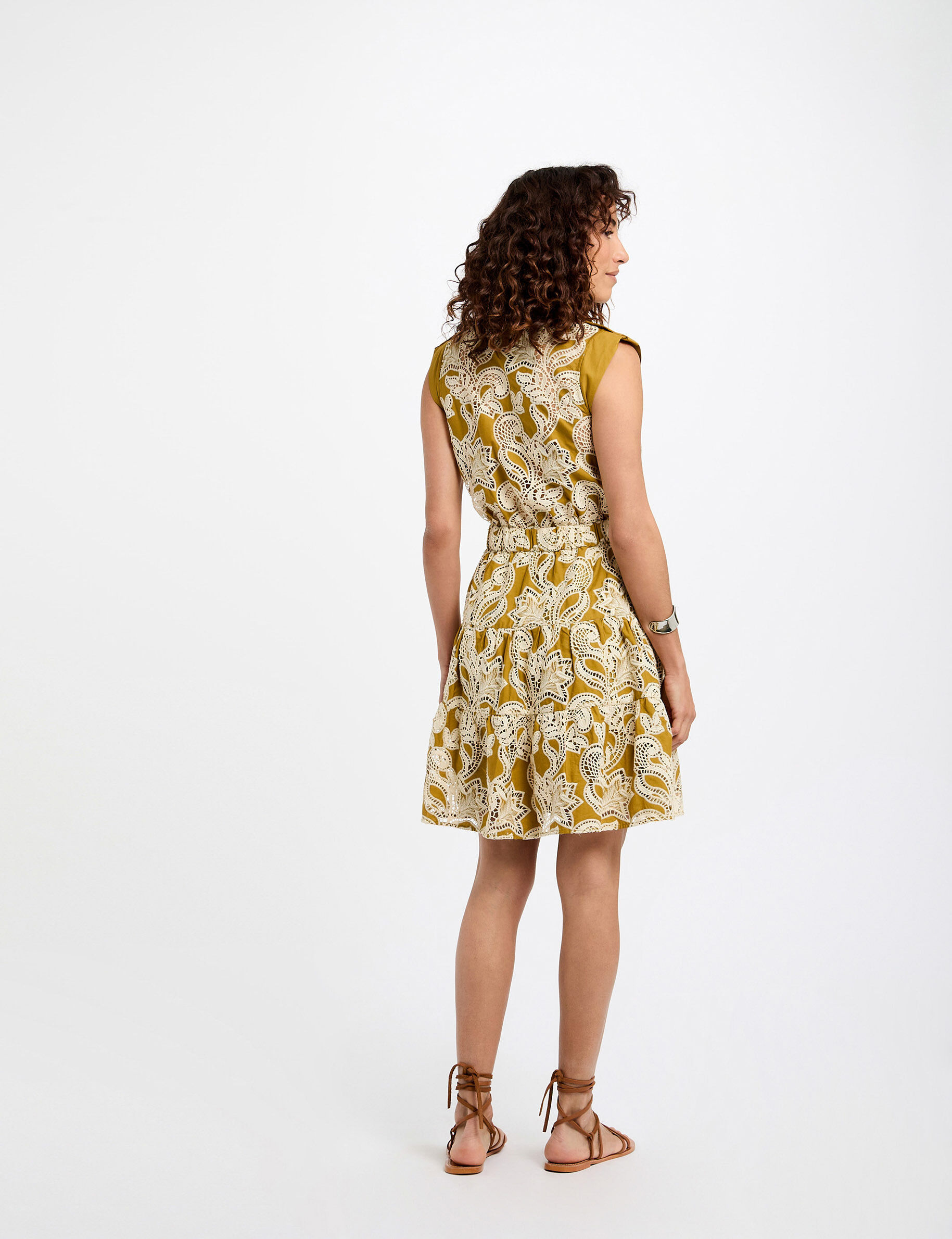 Embroidered A-Line Dress Khaki Green Women