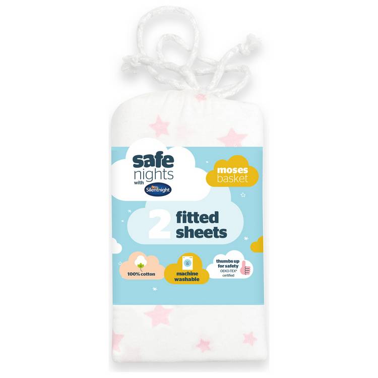 Silentnight Safe Nights Nursery Pink Fitted Sheets - Moses