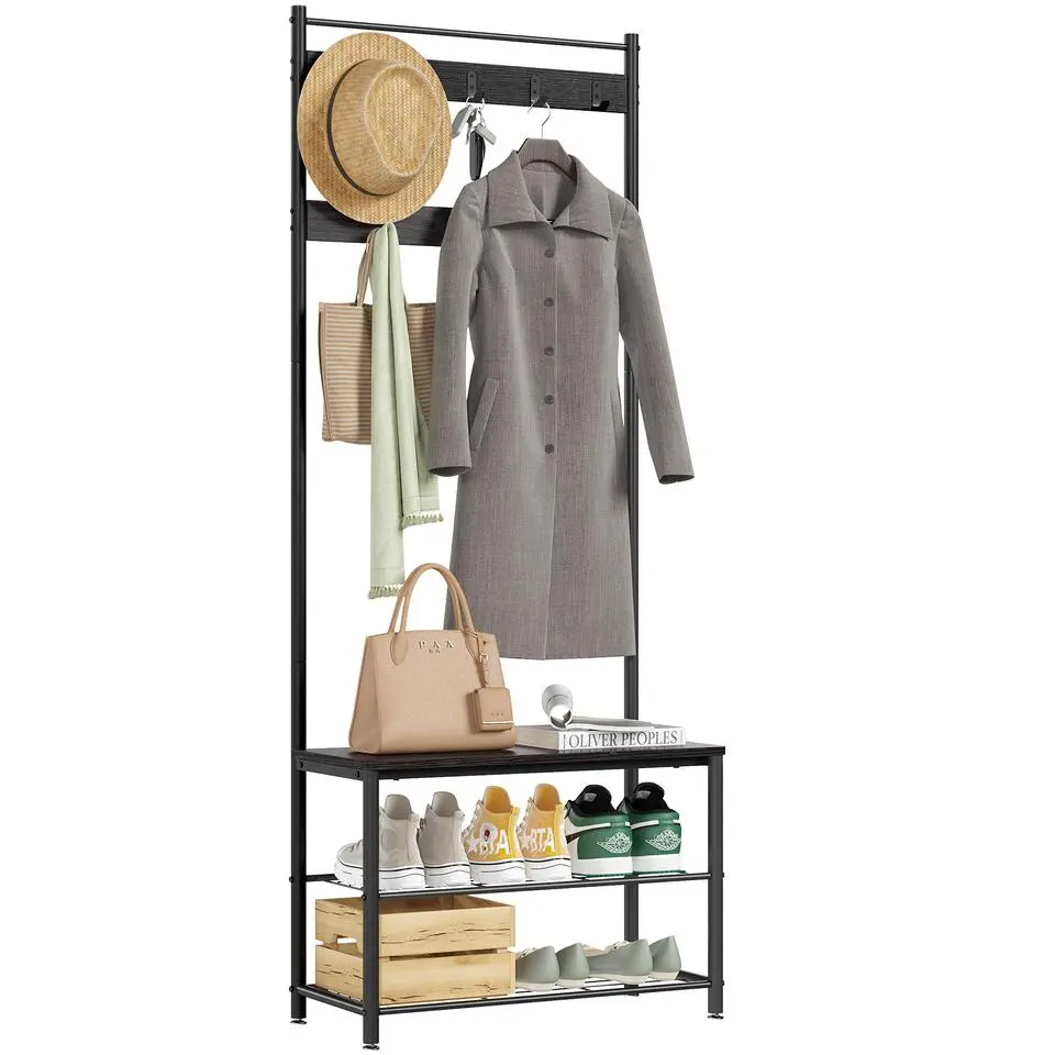 ACAZA? Staande Kapstok met 9 Haken en Schoenenrek - Garderoberek - Zwart