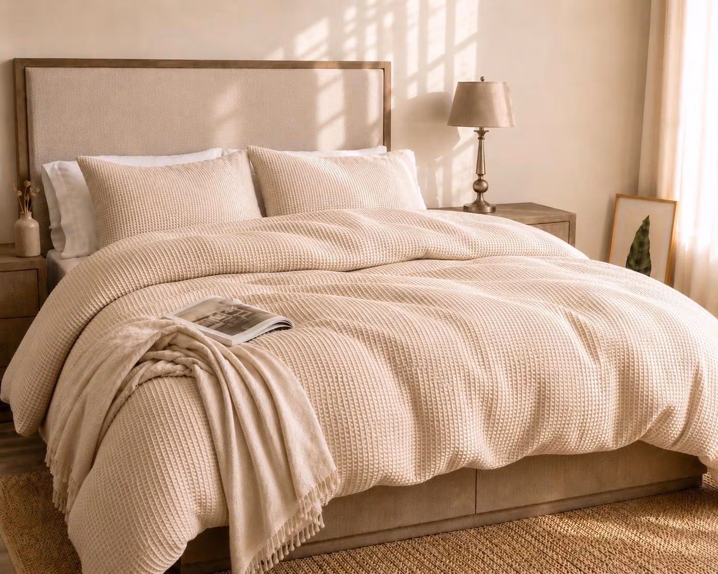 Cotton Waffle Duvet Cover Set, Flax Neutral Bedding, Soft Cozy Comforter Cover, Natural Minimalist Bedding