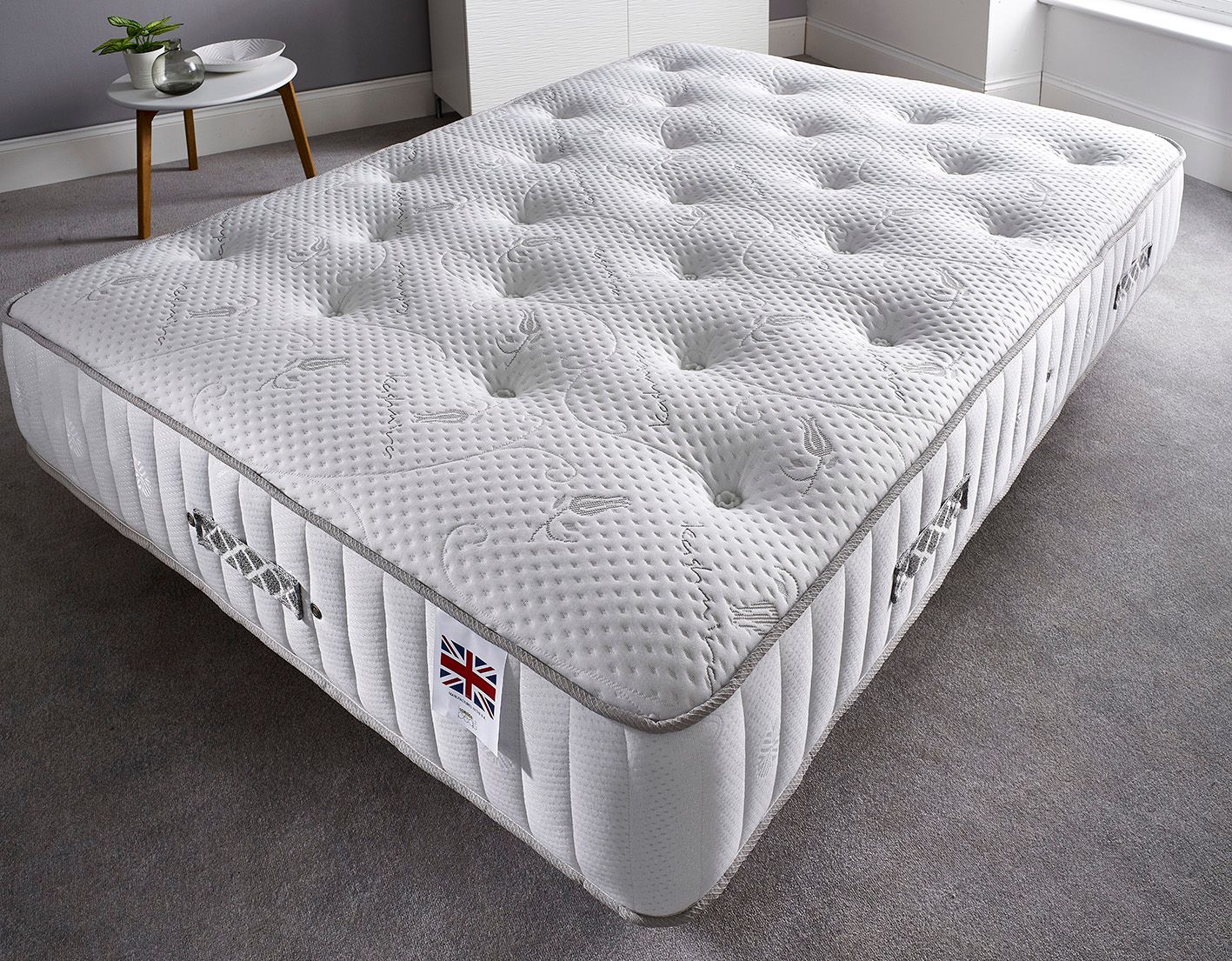 Somnior Alexas Tweed Fabric Divan Bed Set with Midnight Pocket Sprung Mattress and Headboard