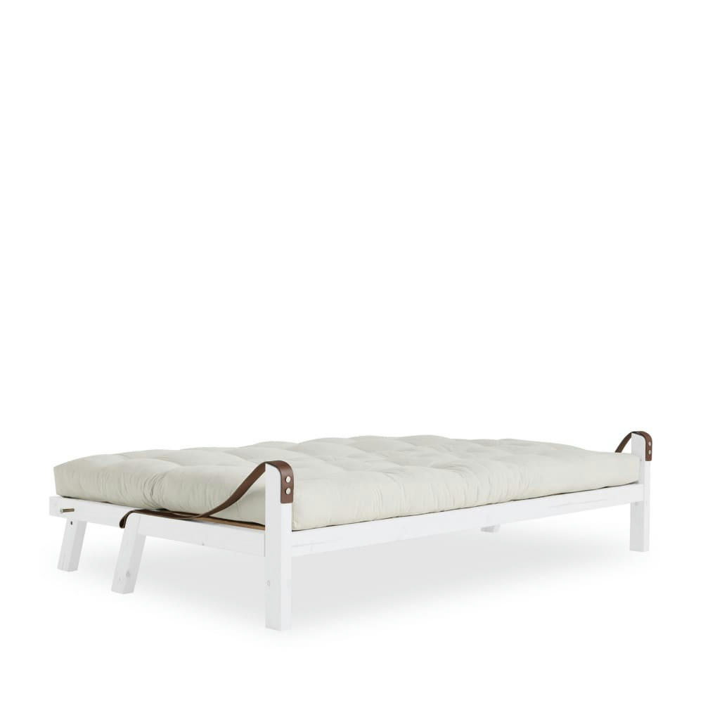 POETRY - Canapé convertible en bois blanc et tissu ecru 2 places